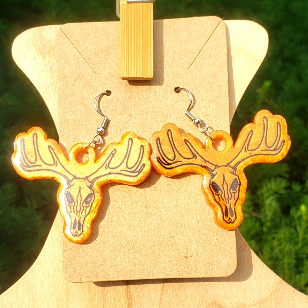 Deer Skull Earrings/ Handmade/ Resin Jewelry/ Stainless Steel Hooks🦌🧡